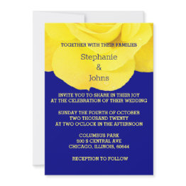 Small Yellow Navy Blue Floral Rose Elegant Cool Wedding Invitation Front View