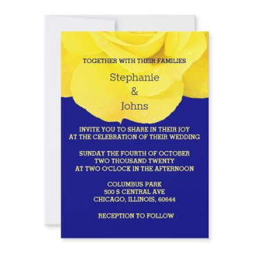 yellow navy blue floral rose elegant cool wedding invitation
