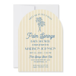 Small Yellow Palm Spring Pastel Beach Cabana Baby Shower Invitation Front View