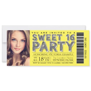 yellow sweet 16 birthday party ticket invitation