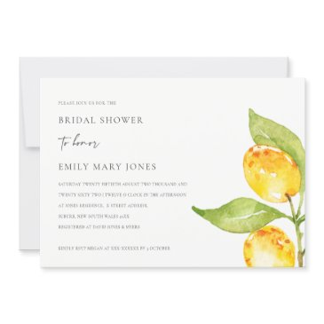 yellow watercolour foliage olive bridal shower invitation