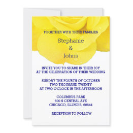 Small Yellow White Navy Blue Floral Rose Simple Wedding Invitation Front View