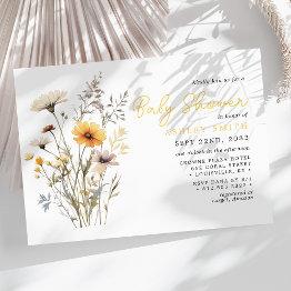 Small Yellow Wildflower Bouquet Boho Baby Shower Invitation Front View