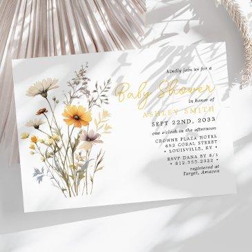 yellow wildflower bouquet boho baby shower invitation