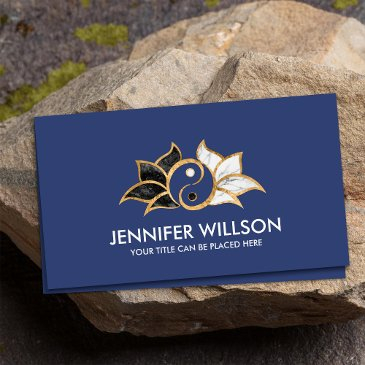 yin yang lotus flower black white marble and gold business invitations