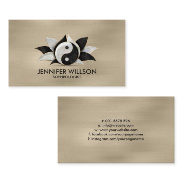 yin yang lotus flower - pearl and black marble business invitations