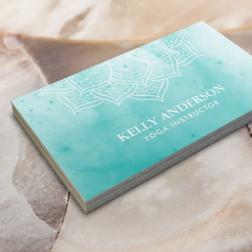 yoga instructor elegant watercolor lotus mandala business invitations