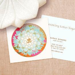 Small Yoga Instructor Lotus Flower And Om Symbol Square Business Invitations Front View