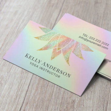 yoga instructor lotus flower holographic pastel business invitations