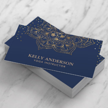 yoga instructor lotus mandala elegant navy & gold business invitations