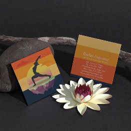 Small Yoga Instructor Meditation Pose Sun Flying Island Square Business Invitations Front View