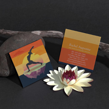 yoga instructor meditation pose sun flying island square business invitations