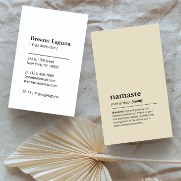 yoga instructor namaste beige minimalist modern business invitations