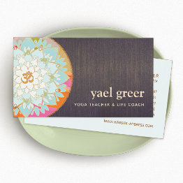 Small Yoga Instructor Om Symbol Lotus Mandala Art Business Invitations Front View