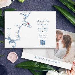Small York Maine Map Navy Destination Wedding Save The Date Front View