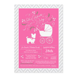 Small Yorkshire Terrier Dog Baby Shower Pink Girl Invitation Front View