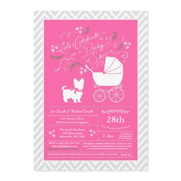 yorkshire terrier dog baby shower pink girl invitation