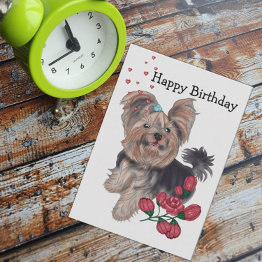 Small Yorkshire Terrier Happy Birthday Invitation Front View