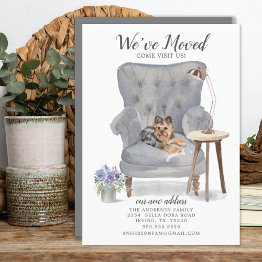 Small Yorkshire Terrier We've Moved Moving Announcement Front View