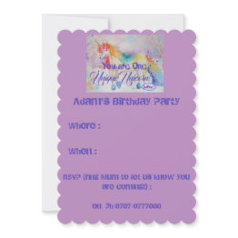 Small You Are One Unique Unicorn! Birthday Invitation Front View