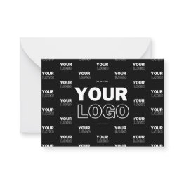 Small Your Logo & Background Repeating Logo | Black Note Invitations Front View
