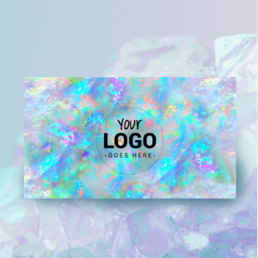 your logo on opal inspired texture business invitations
