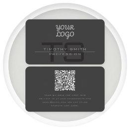 Small Your Logo & Qr Code Modern Dark Gray Business Invitations Front View