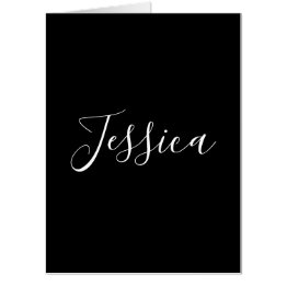 Small Your Name | Elegant White Script On Black Invitations Front View