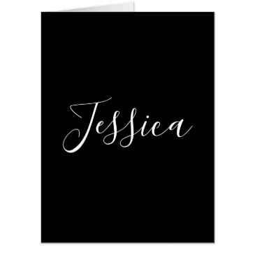 your name | elegant white script on black invitations