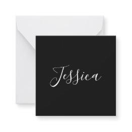 Small Your Name | Elegant White Script On Black Note Invitations Front View