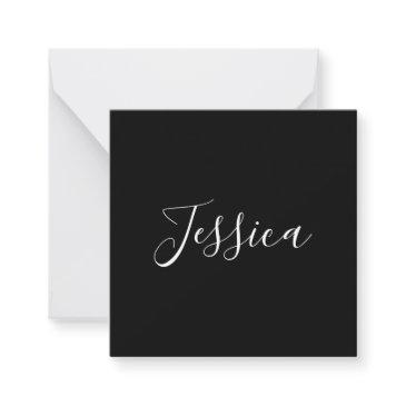 your name | elegant white script on black note invitations