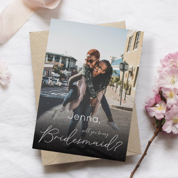 your photo will you be my bridesmaid? white invitation