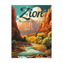 Small Zion National Park Illustration Retro Postinvitations Front View